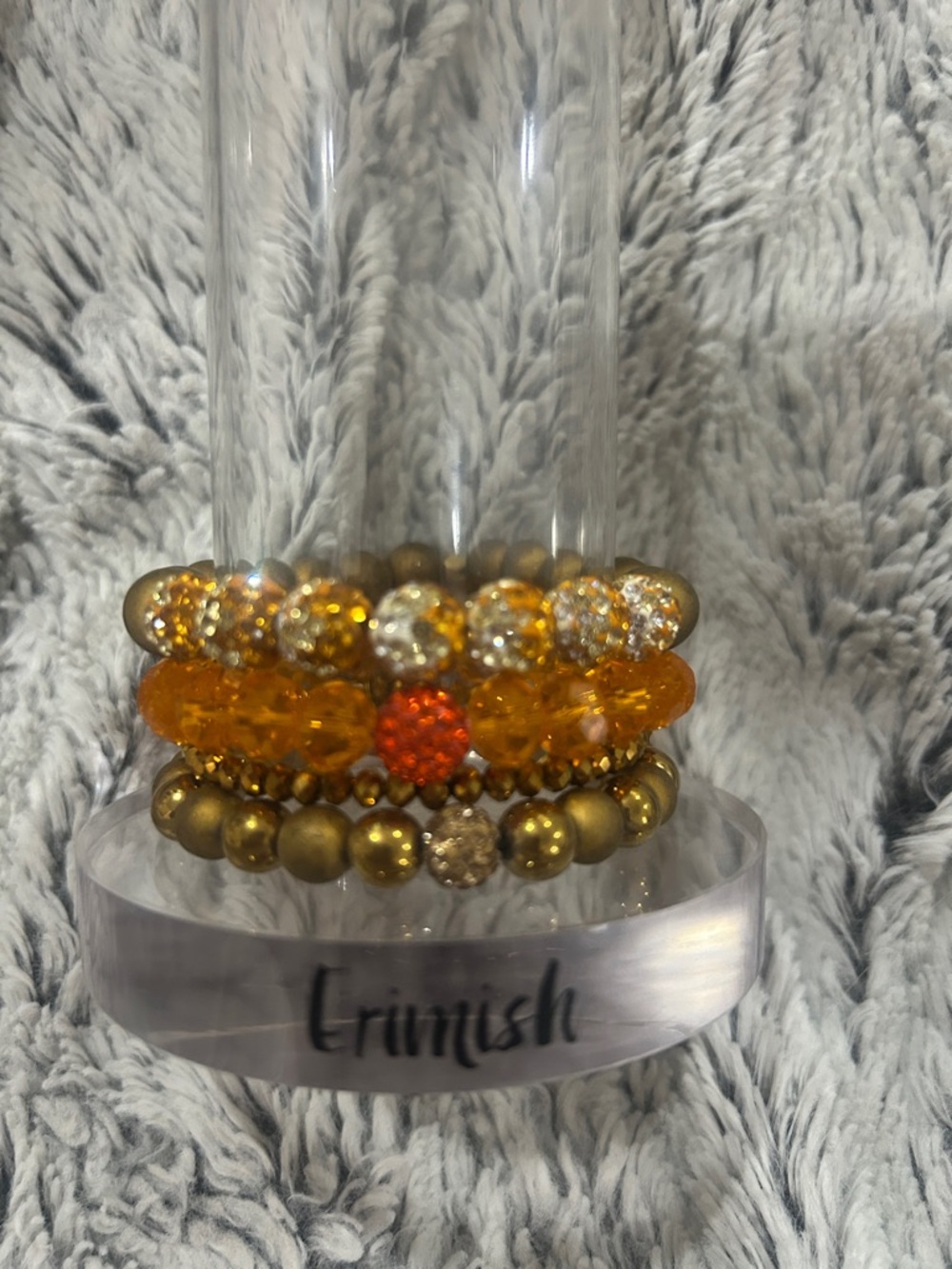 Erimish Gold & Orange Stacked Beaded Bracelet Set